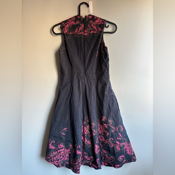 Le Chateau Black Midi Dress with Pink Floral Accents - Picture 2 of 4